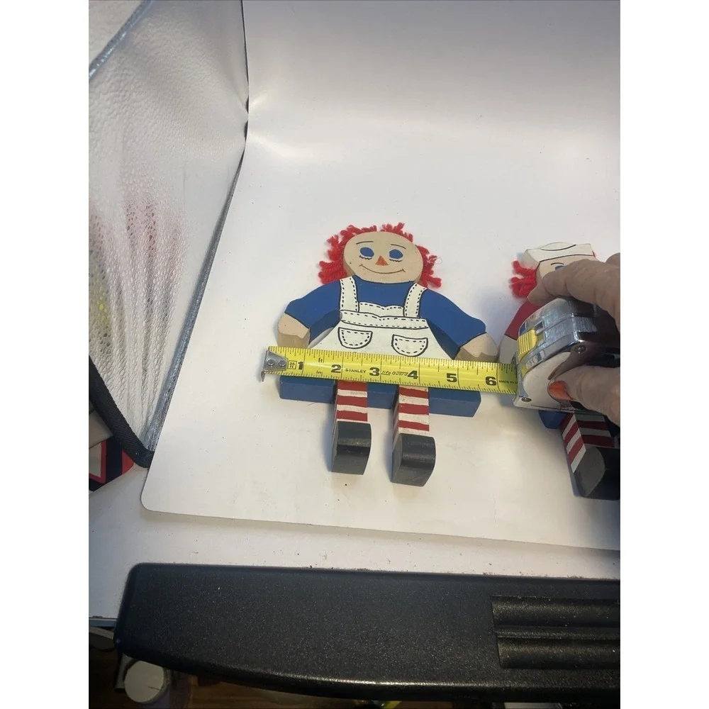 Hand-Made, Wooden Raggedy Ann and Andy, Hand-painted / 9 inches‎ tall